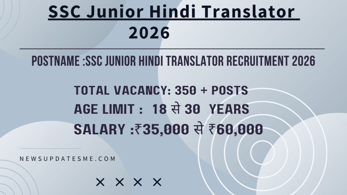 SSC Junior Hindi Translator Recruitment 2026